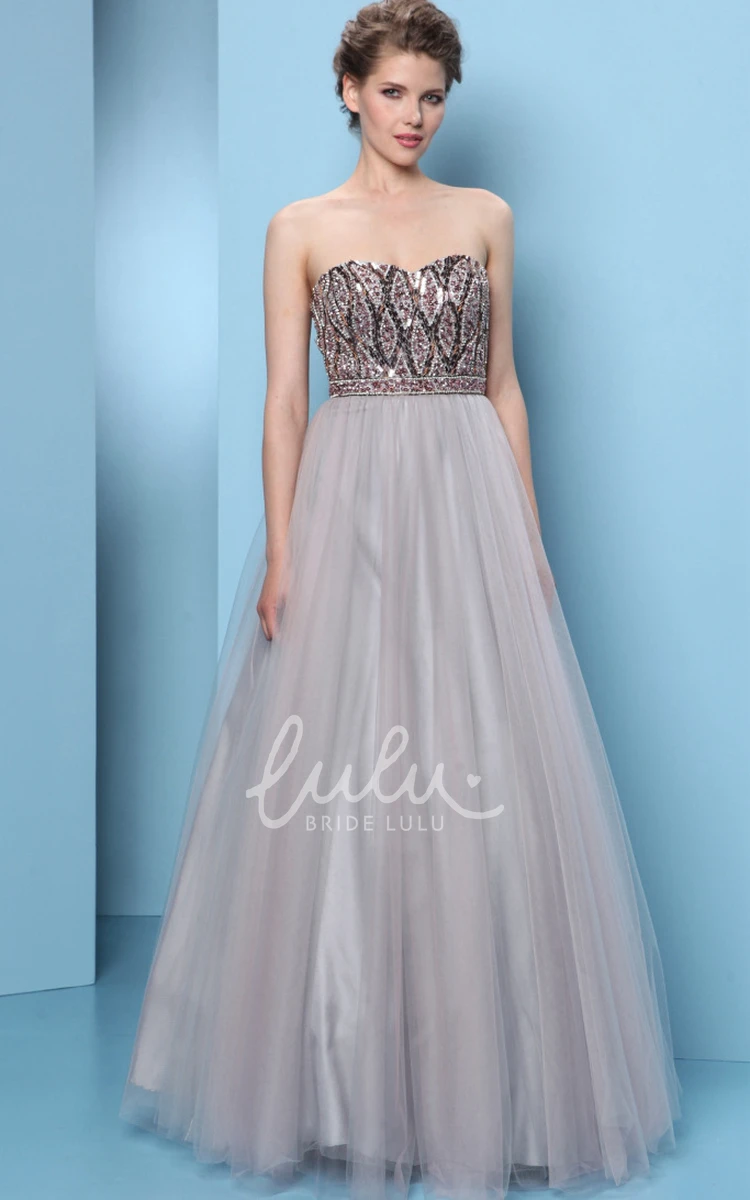 A-Line Tulle Prom Dress Sweetheart Sleeveless Floor-Length with Pleats