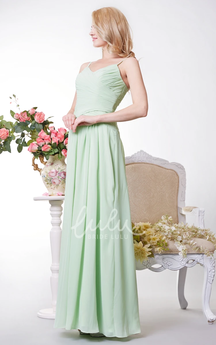 V-neck A-line Chiffon Bridesmaid Dress with Ruched Bodice and Crisscross Detail