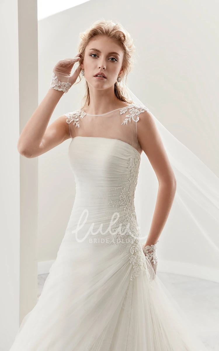 Bridal Gown with Cap Sleeves Pleats and Side Draping