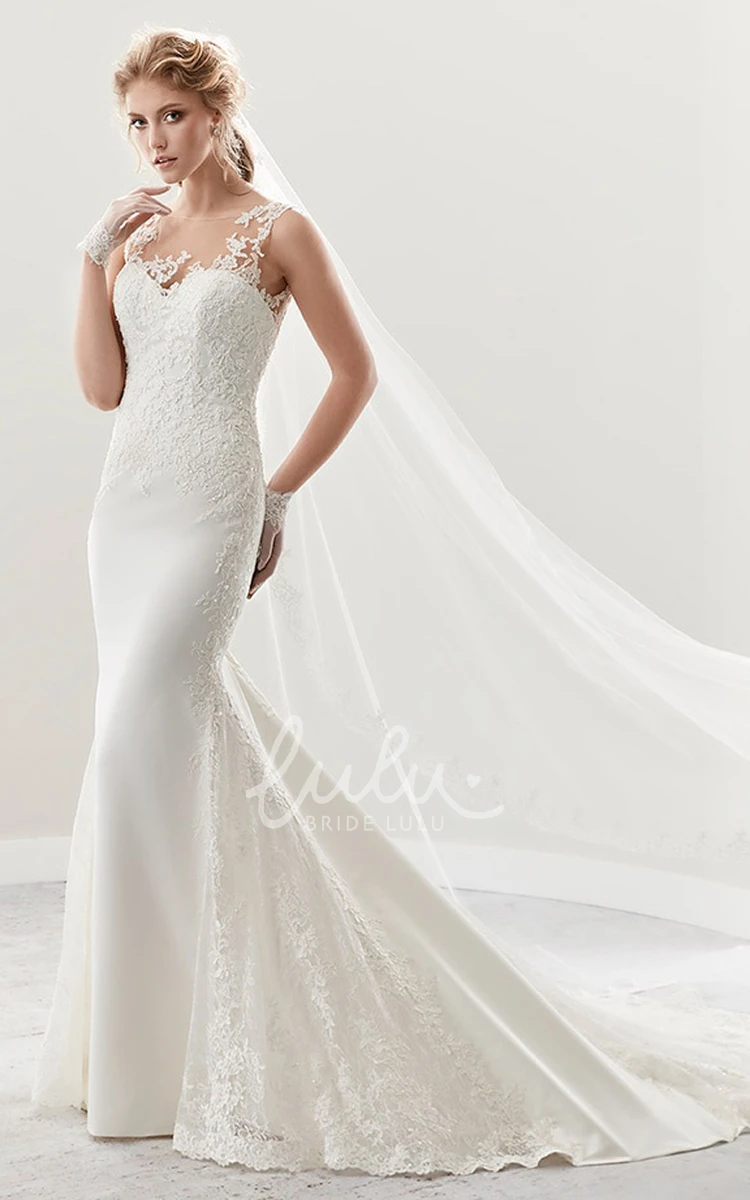 Cap Sleeve Illusion Lace Wedding Dress with Open Back