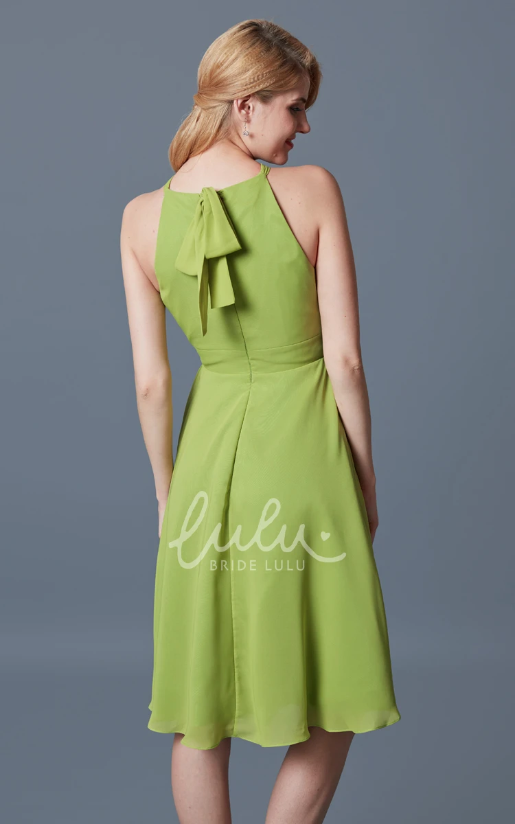 Sleeveless A-line Chiffon Bridesmaid Dress with Halter Neck and Empire Waist