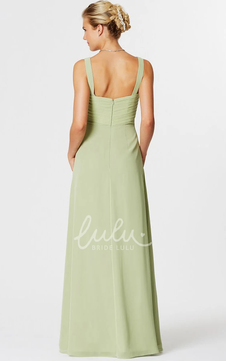 Sleeveless Chiffon Bridesmaid Dress with Side-Draped Straps and Beaded Details