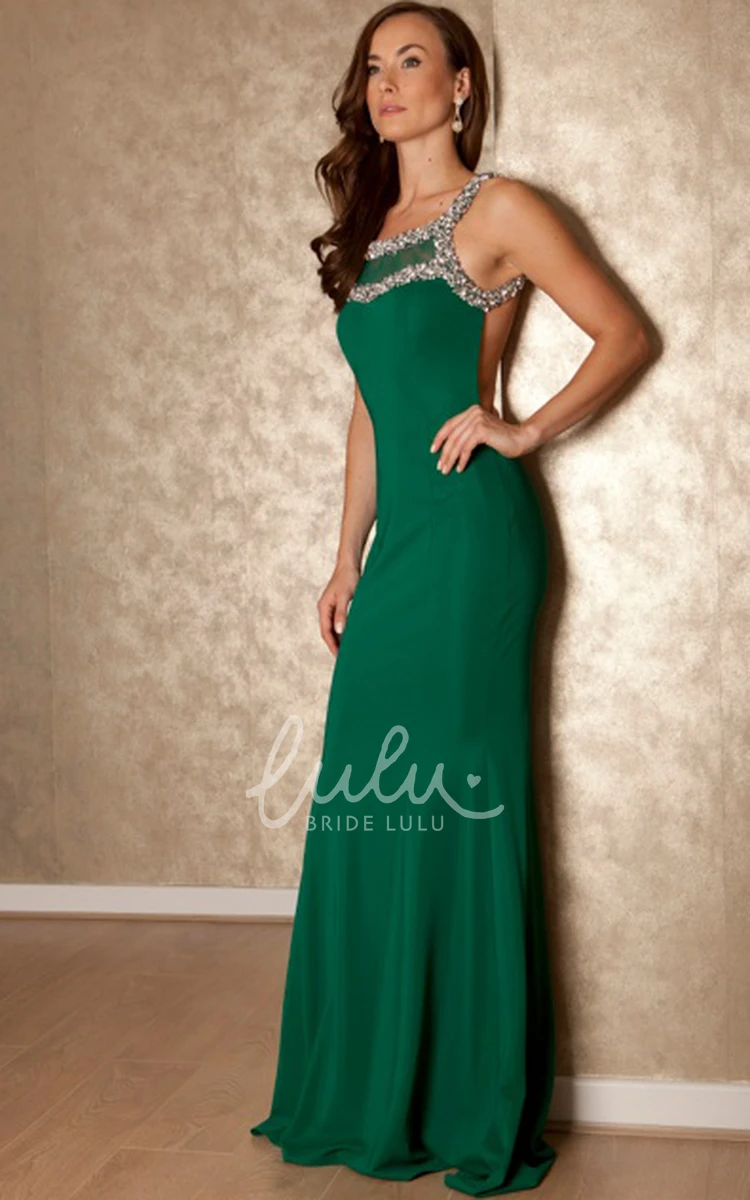 Strapped Sleeveless Jersey Prom Dress with Brush Train Classy and Flowy