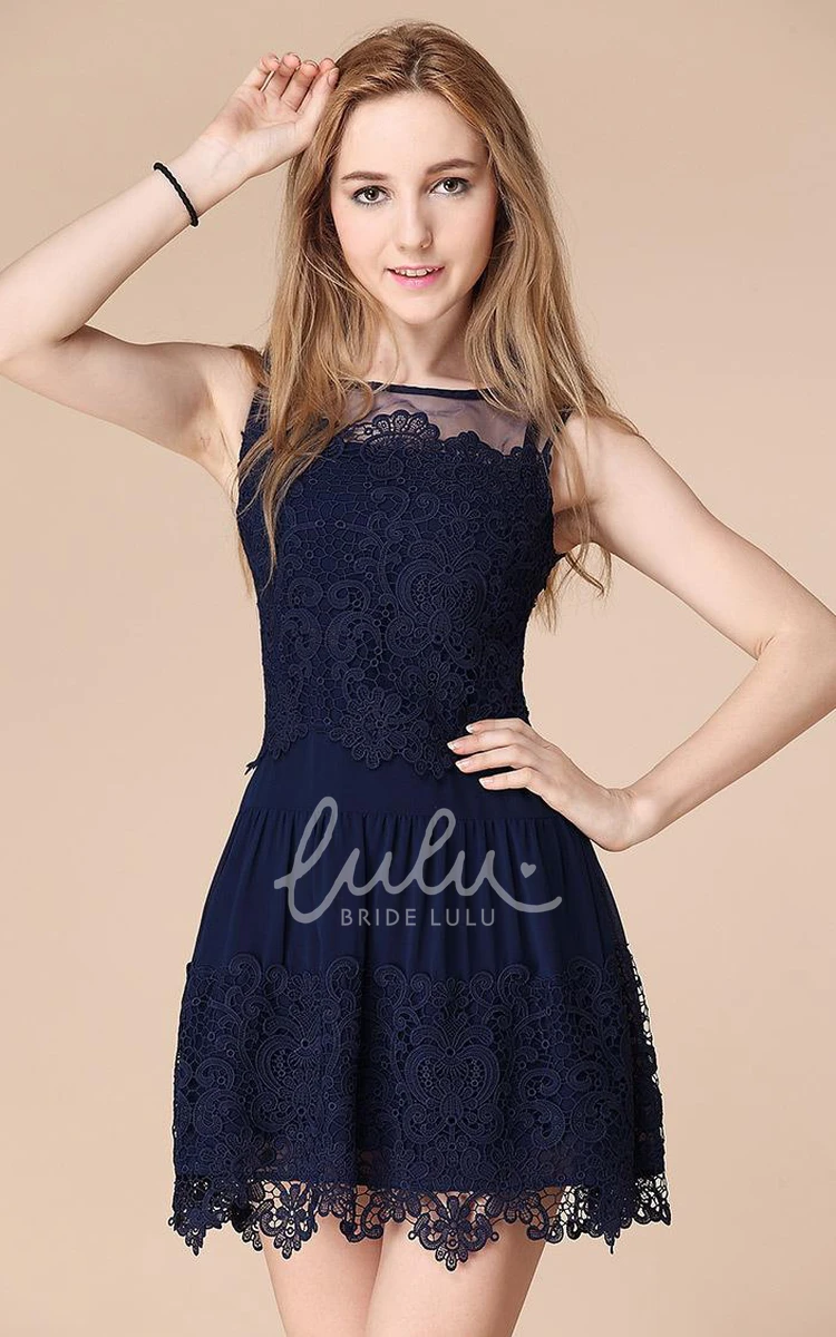 Illusion Sleeveless Short Lace Homecoming Dress for Parties