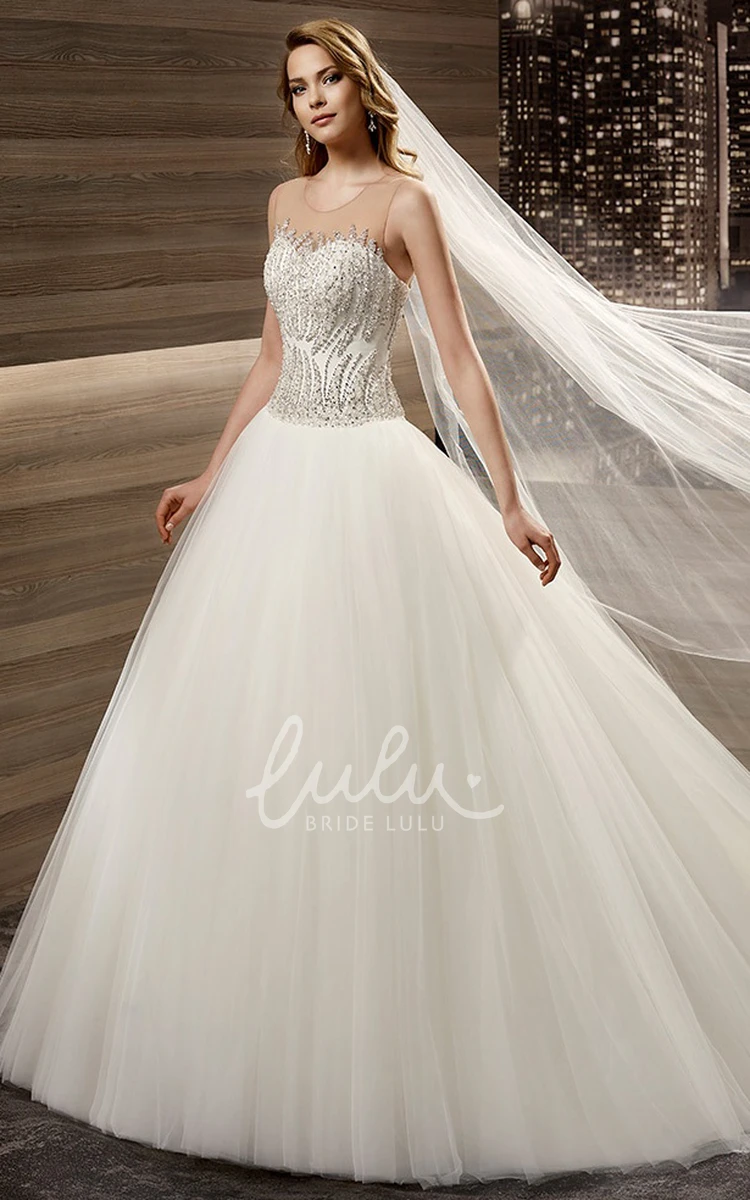 Illusion Cap Sleeve A-line Bridal Gown with Beaded Details Modern Wedding Dress