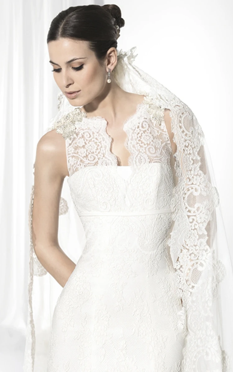 Sleeveless Lace Trumpet Jewel-Neck Wedding Dress Elegant Bridal Gown
