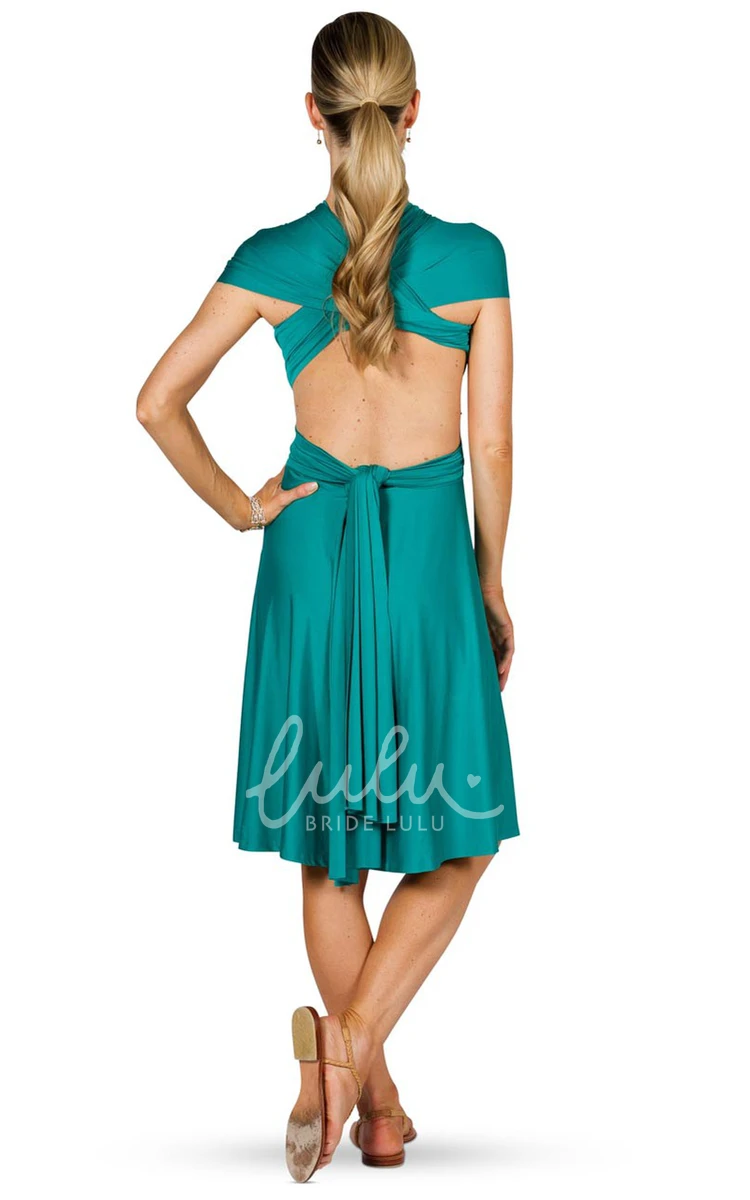 Halter Ruched Midi Jersey Bridesmaid Dress with Straps Convertible