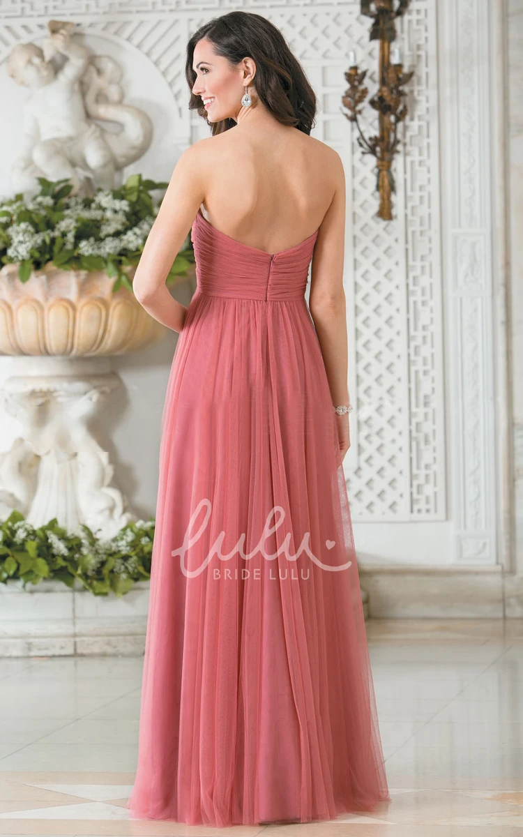 Floor-Length A-Line Tulle Gown with Sweetheart Neckline and Pleats