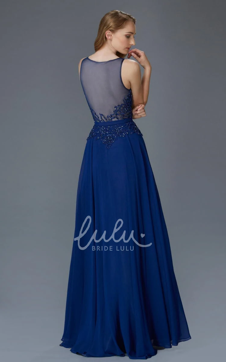 Sleeveless Chiffon A-Line Dress with Beading and Pleats Flowy Bridesmaid Dress