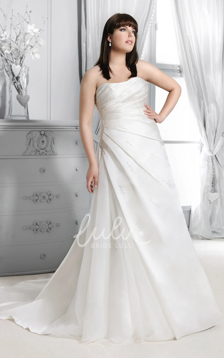 Satin Floor-Length Dress with Corset Back Side-Ruched Wedding Dress