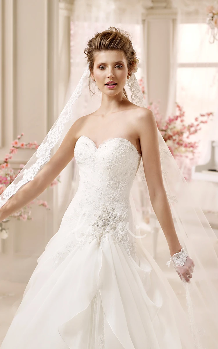 A-line Wedding Dress with Ruffles and Beaded Detail Sweetheart Style