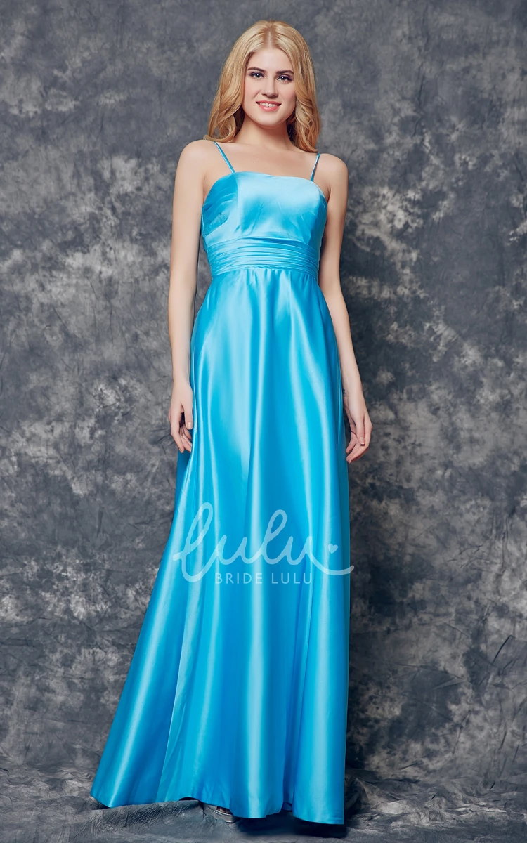 Spaghetti Strap Satin Bridesmaid Dress with Ruched Waist