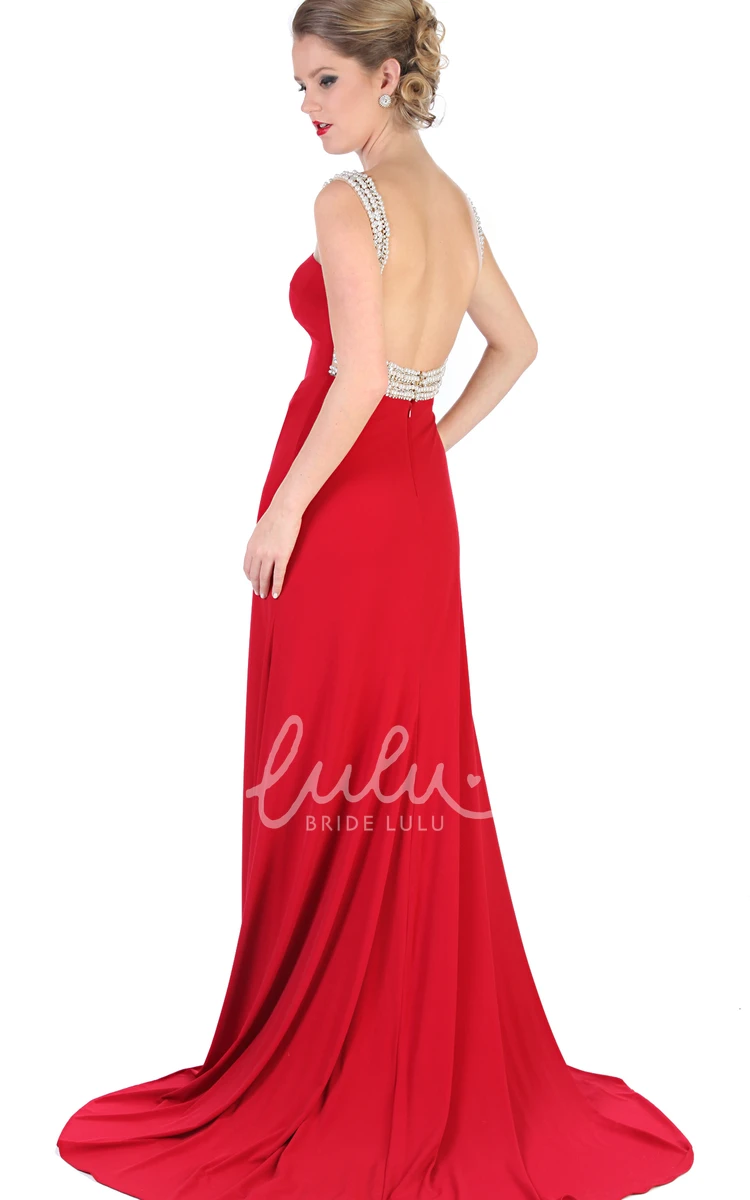 Beaded Sleeveless Sheath Jersey Evening Dress with Bateau-Neck