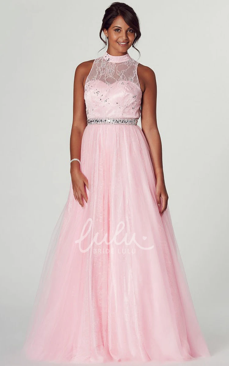 High Neck Appliqued Sleeveless A-Line Prom Dress Elegant Women's Formal Gown