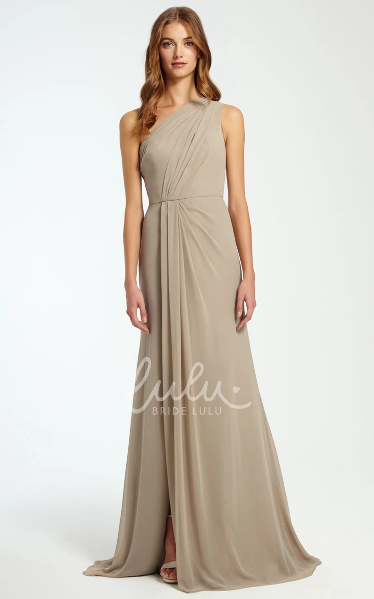 A-Line One-Shoulder Chiffon Bridesmaid Dress with Ruching and Split-Front