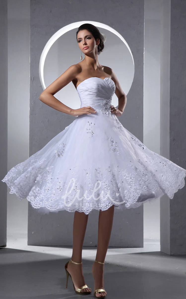 Lace Applique Tea Length A-line Wedding Dress with Crisscross Front