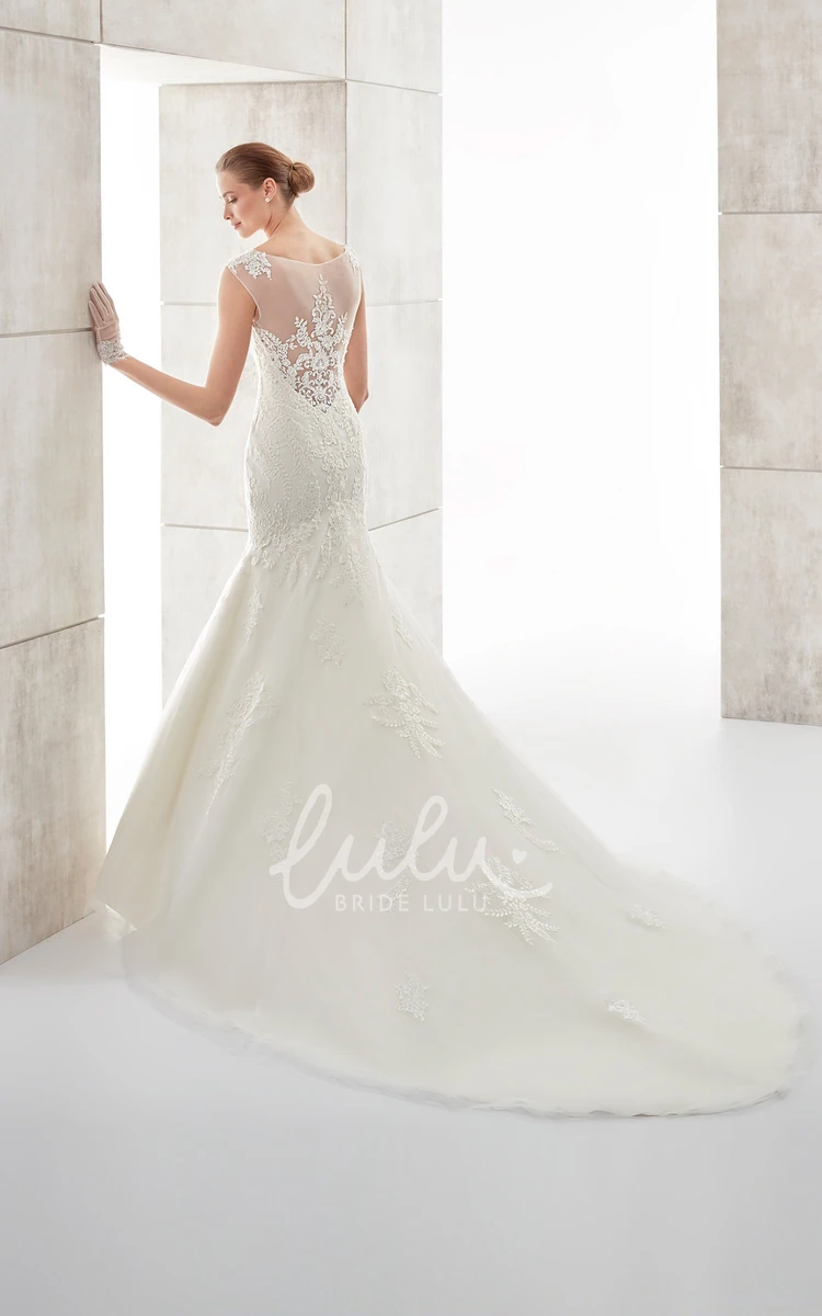 Illusive Lace Square-Neck Mermaid Wedding Dress with Court Train