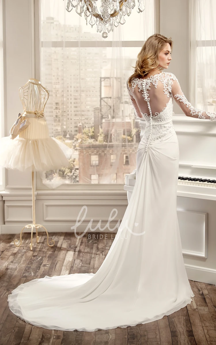 Sheath Wedding Dress with Draping and Brush Train Timeless Bridal Gown