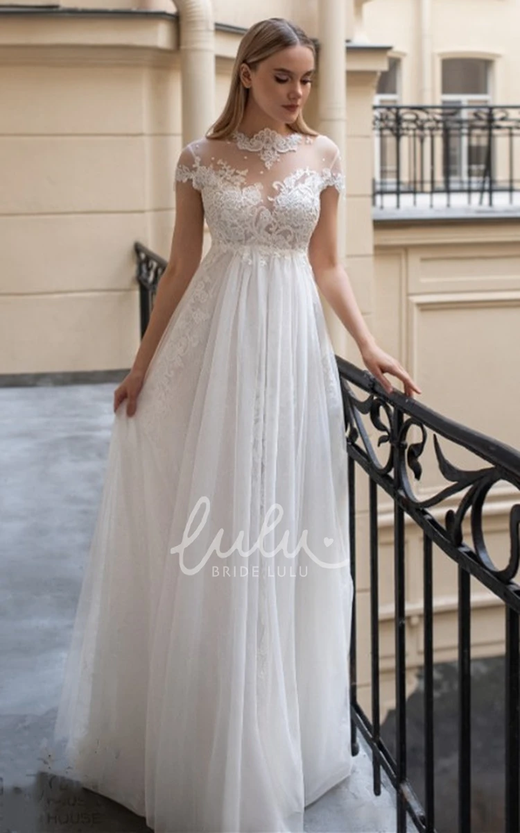 Delicate Tulle High Neck Wedding Dress with Appliques and Beading A-Line Wedding Dress