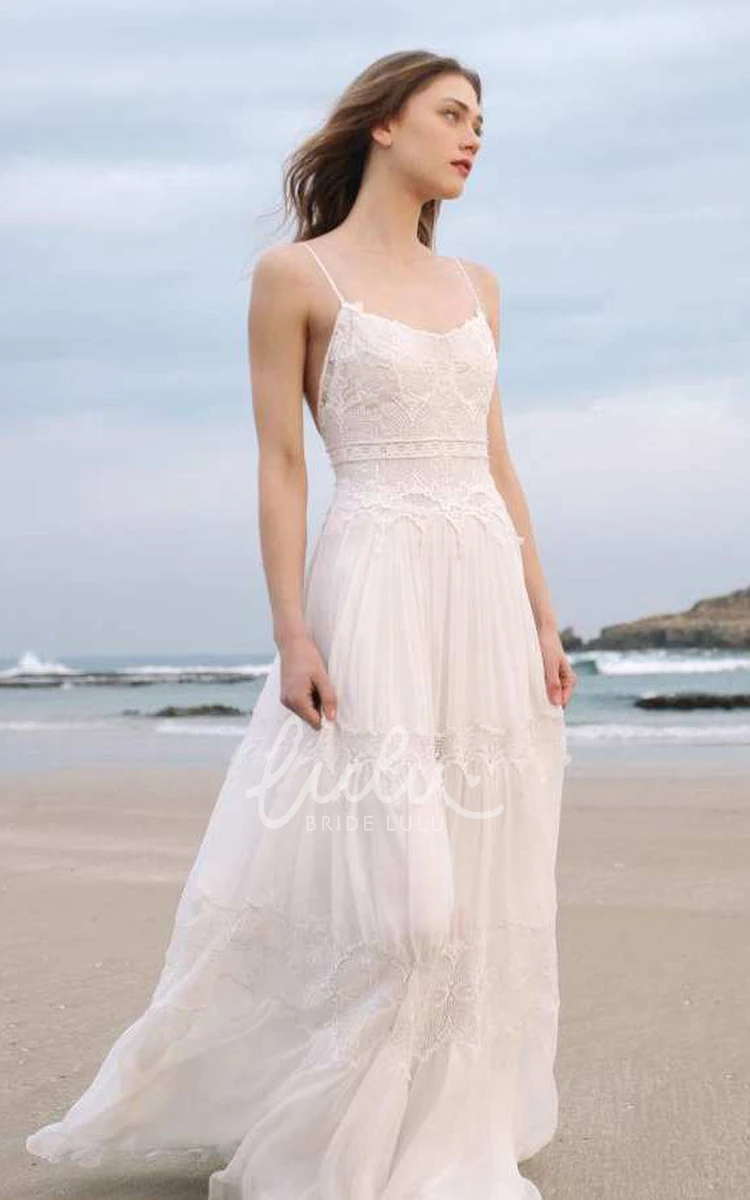 Boho Beach Wedding Dress Spaghetti Sleeveless Chiffon 