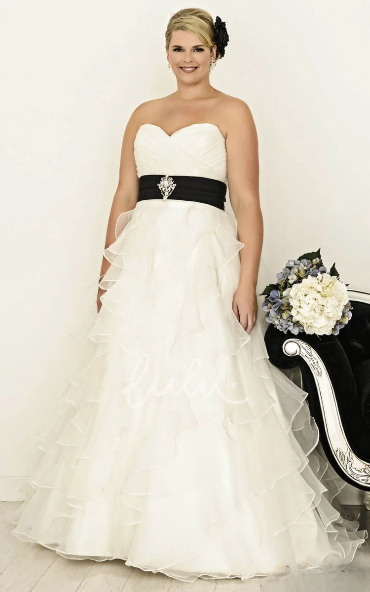 Plus Size A-Line Organza Wedding Dress Ruffled Sweetheart with Criss Cross and Tiers