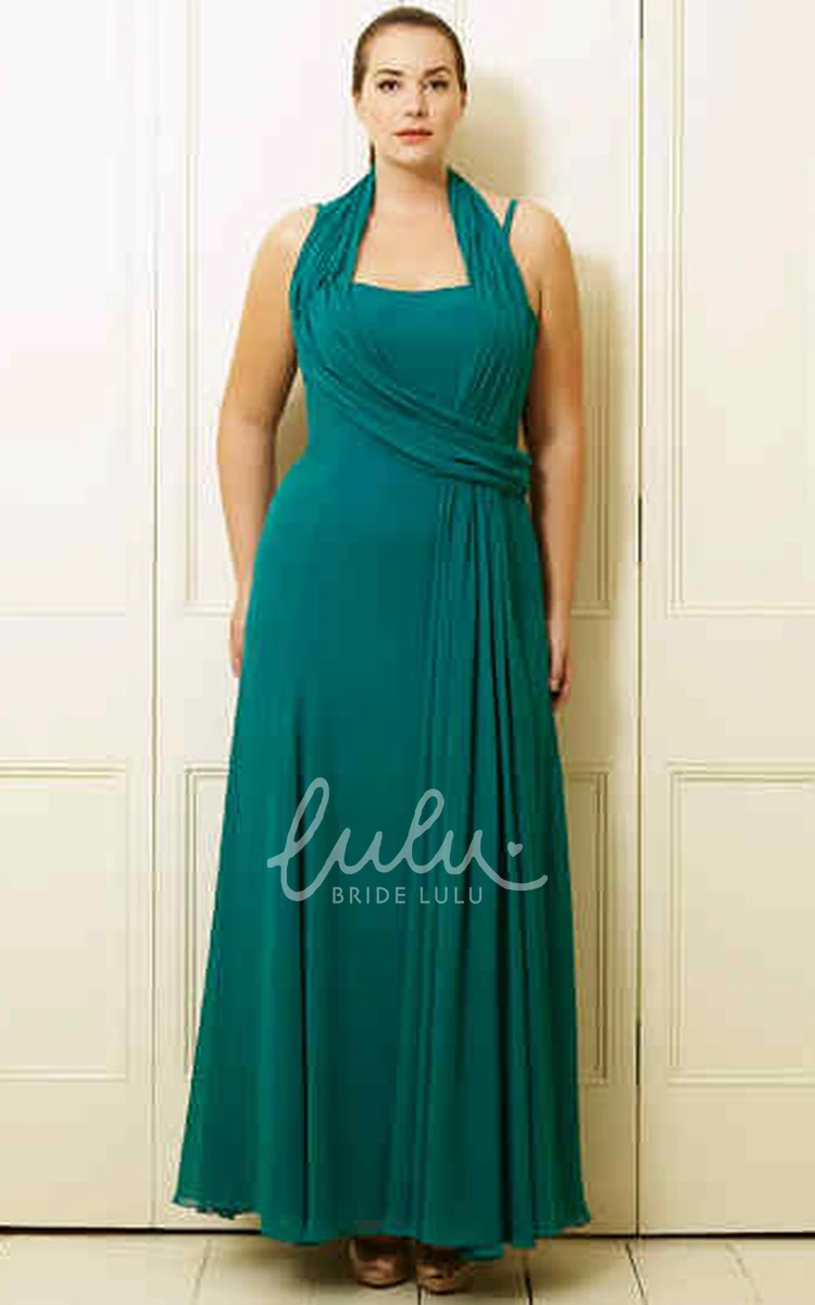 Haltered Ankle-Length Pleated Chiffon Prom Dress for Plus Size