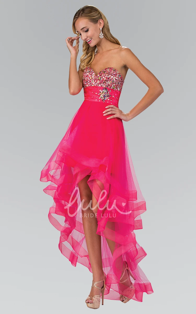 Sweetheart Tulle Beaded High-Low A-Line Formal Dress with Tiered Skirt