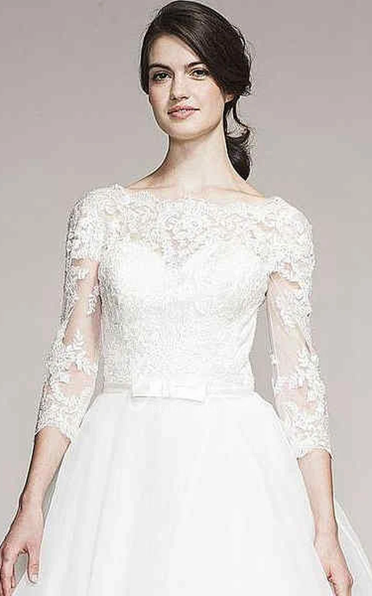 Organza Wedding Dress with Long Sleeves Ball Gown Bateau-Neck Style