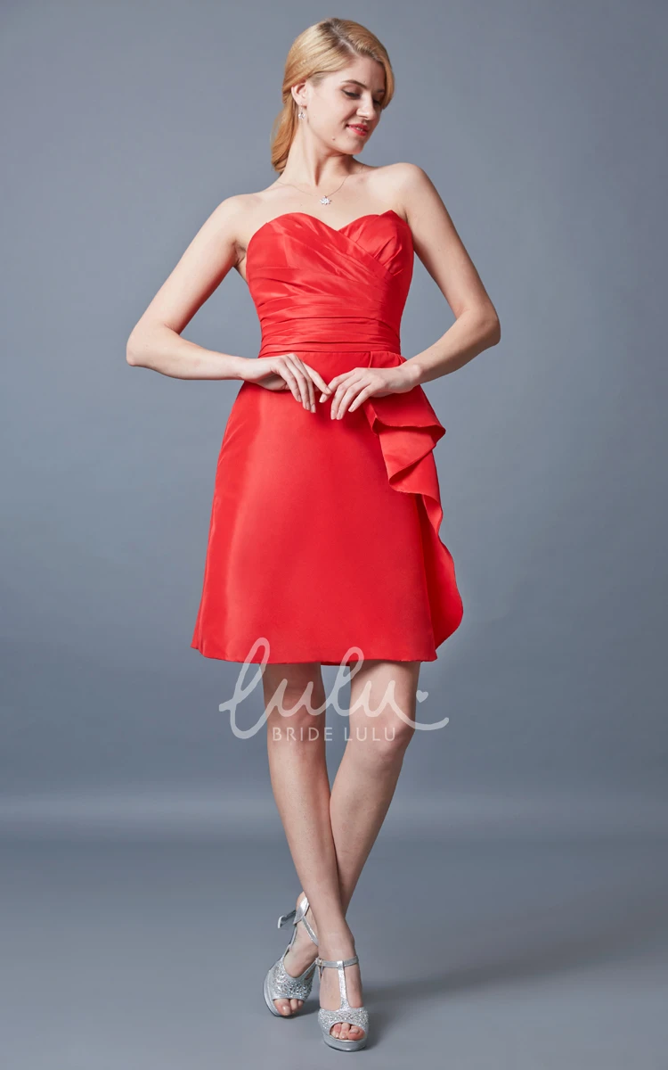 Strapless Sweetheart Satin Bridesmaid Dress With Ruffles Short & Sleeveless