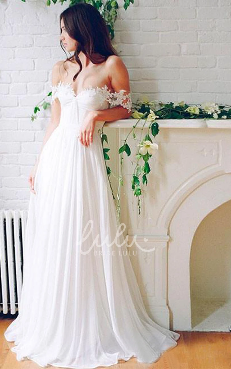 Chiffon Lace Off-the-Shoulder A-Line Wedding Dress Beach Bridal Gown