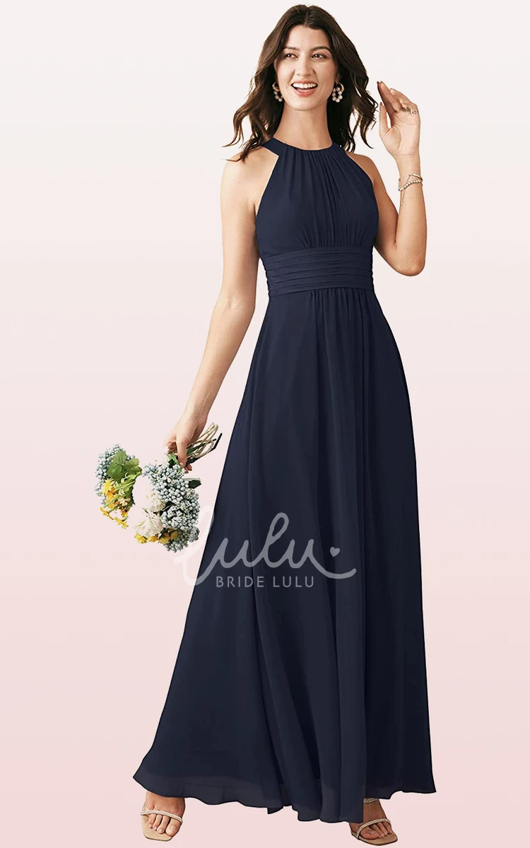 Halter A-Line Chiffon Bridesmaid Dress with Ruching Elegant Ankle-Length