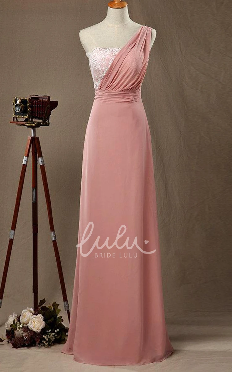 One-Shoulder Satin and Lace Prom Dress with Floor-Length Skirt