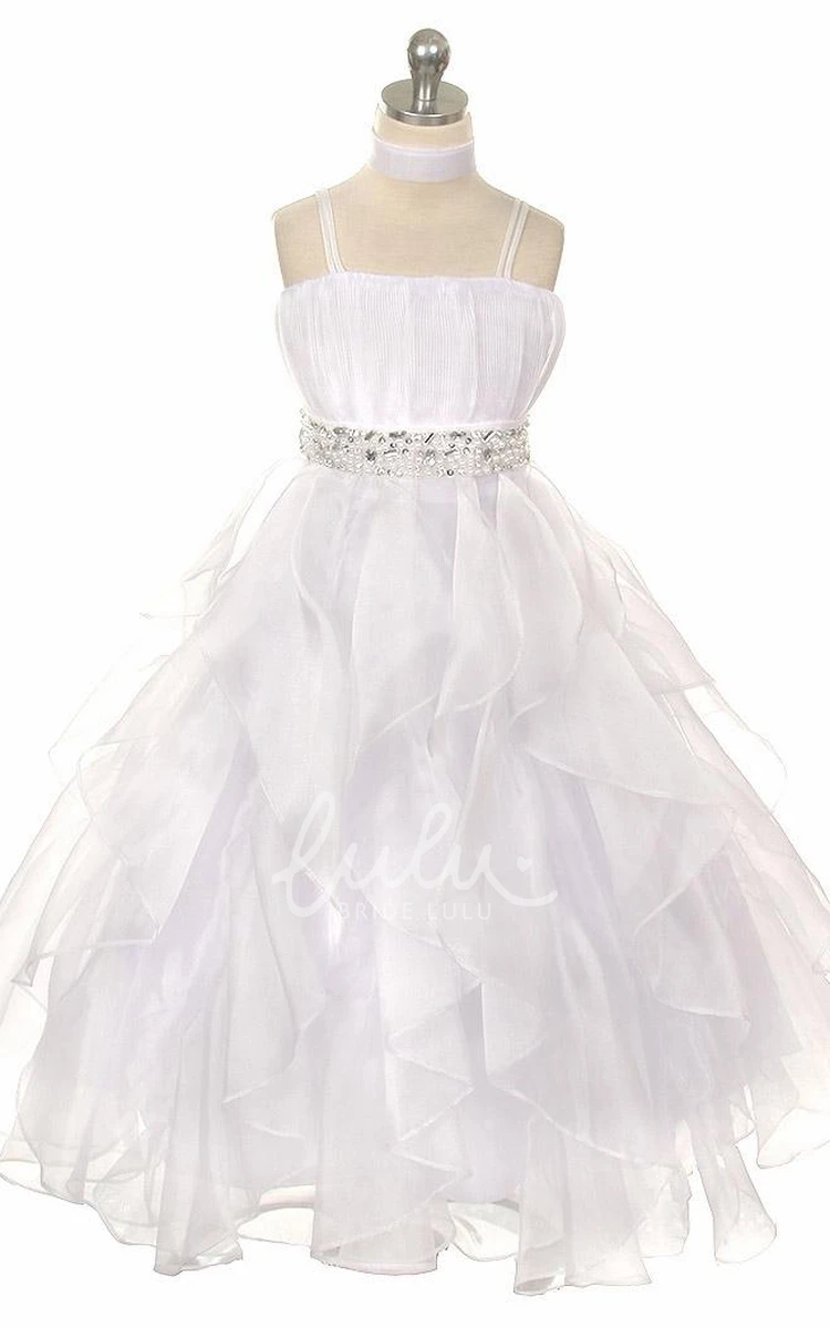 Organza Empire Flower Girl Dress with Tiered Pleats and Sash