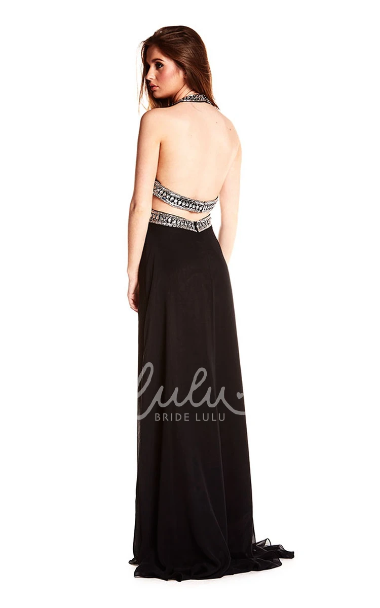 Chiffon Backless Prom Dress Sleeveless Beaded Halter