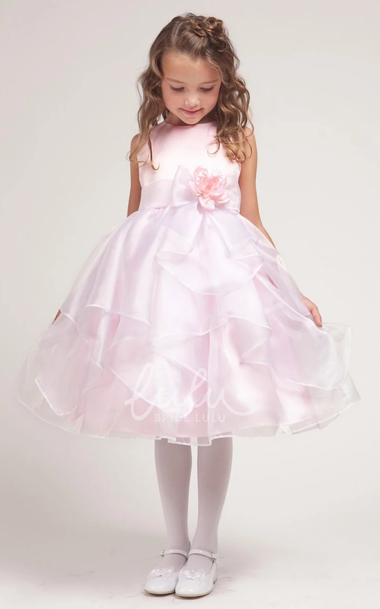 Organza and Satin Flower Girl Dress Tea-Length Style with Split-Front and Bow