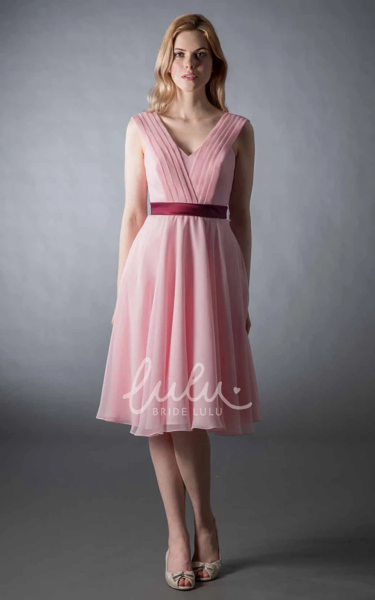 Knee-Length A-Line V-Neck Ruched Chiffon Bridesmaid Dress