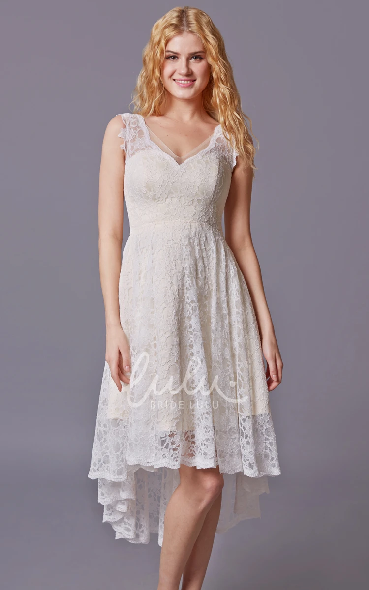 Sleeveless Lace High Low Bridesmaid Dress with Asymmetrical Cut Delicate and Elegant