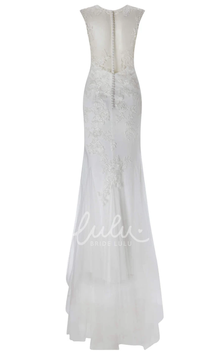 Lace&Tulle Sheath Wedding Dress with V-Neck and Illusion Floor-Length
