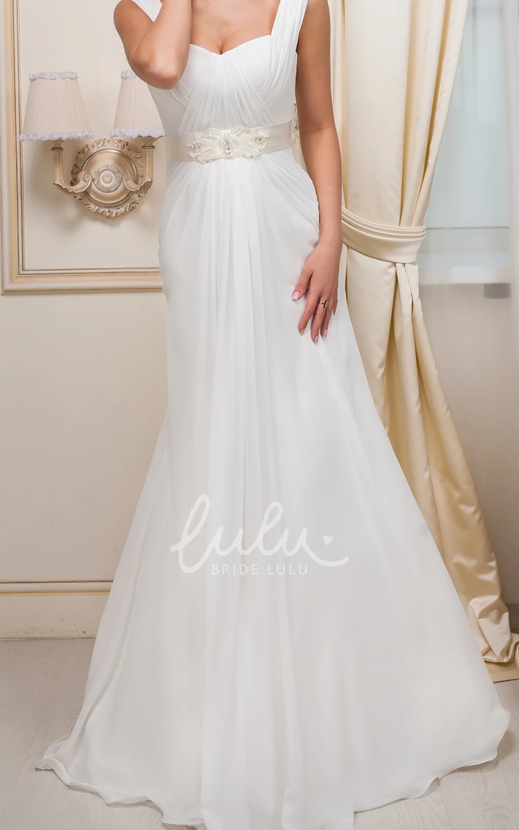 Ruched Strapped Chiffon Wedding Dress A-Line Sleeveless Floor-Length