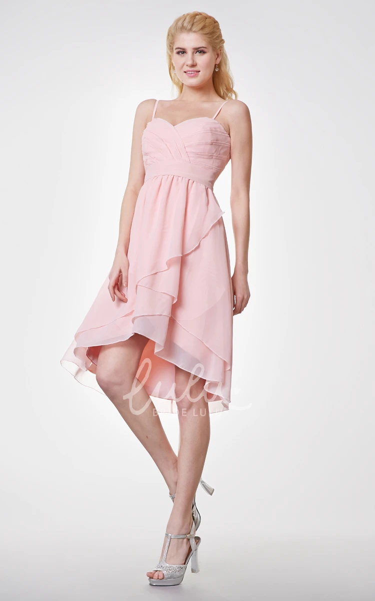 High Low Chiffon Bridesmaid Dress Sweetheart and Spaghetti Straps