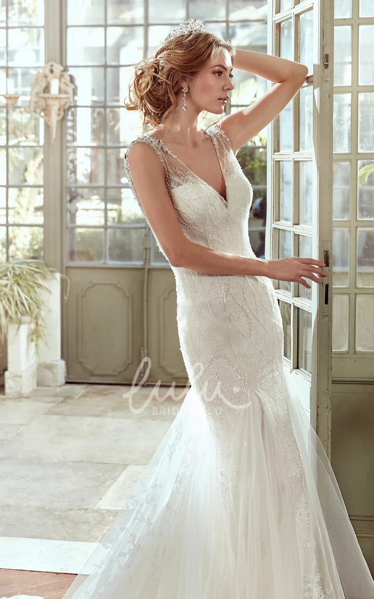Sheath Wedding Dress with Mermaid Style and Open Back Modern Bridal Gown