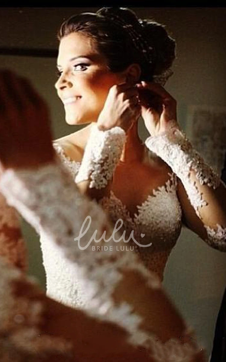 Mermaid Lace Wedding Gown with Deep-V Neckline Sexy Long Sleeve