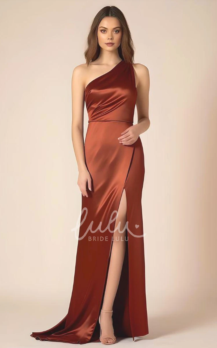 One-Shoulder Satin Bridesmaid Dress with Front Split Ethereal & Unique