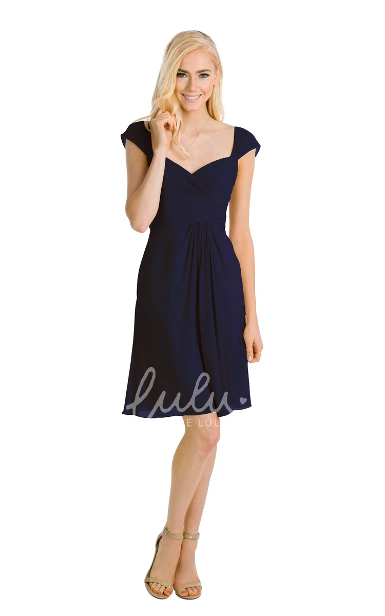 Cap Sleeve Chiffon Bridesmaid Dress with Ruched V-Neck Multi-Color Convertible