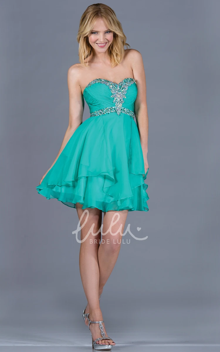 Short Sweetheart Chiffon A-Line Dress with Beading and Draping Prom Dress