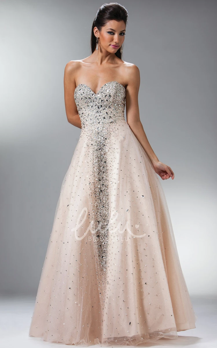 Crystal Detailed Sweetheart Formal Dress A-Line Floor-Length Sleeveless