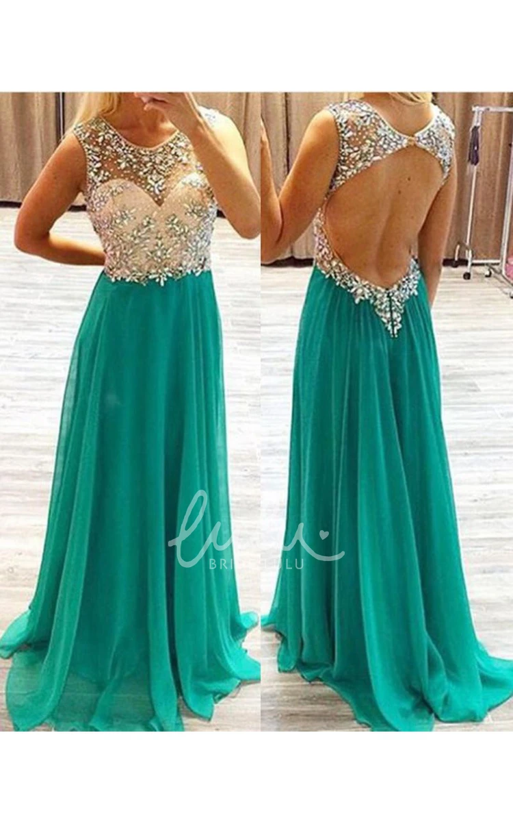 Illusion Crystals Chiffon Formal Dress with Sweep Train Newest Arrival