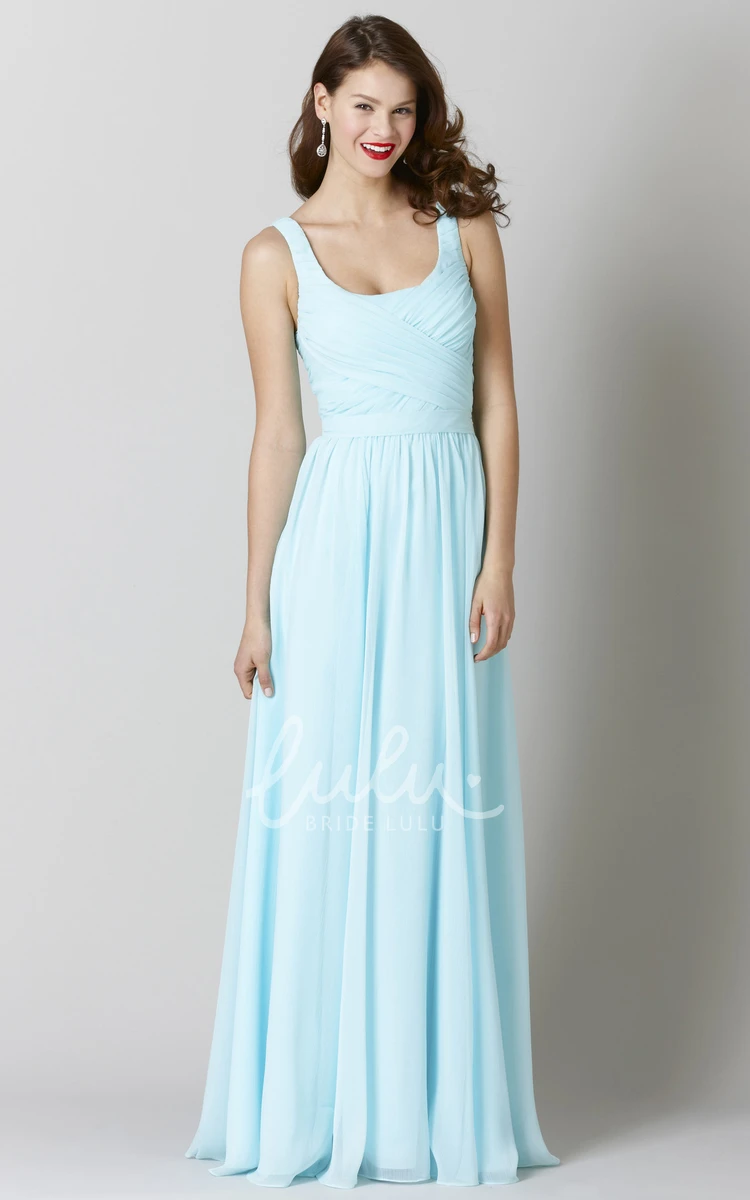 V-Back Square Chiffon Bridesmaid Dress Floor-Length