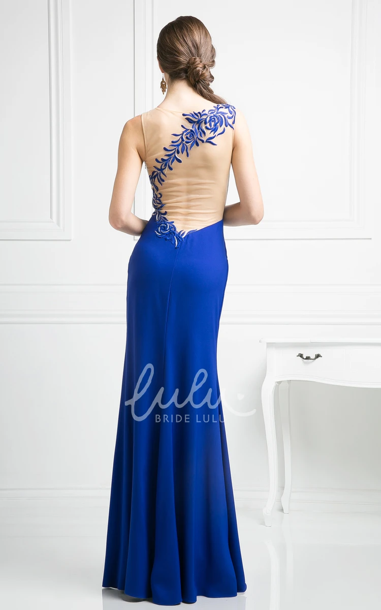 Ankle-Length Sheath Jersey Dress with Embroidery Sleeveless Formal Dress