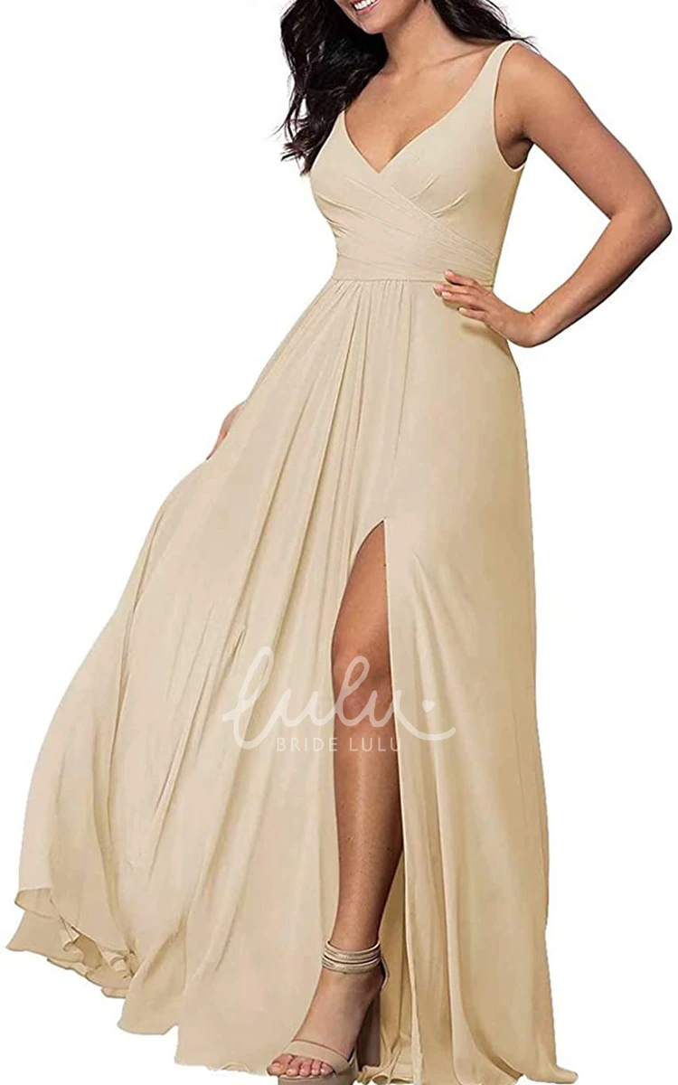 V-Neck Chiffon A-Line Bridesmaid Dress with Split Front Modern & Unique